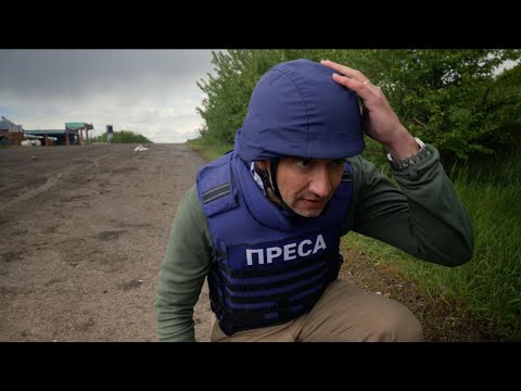 Sky News team film during Russian bombardment