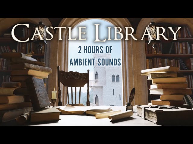 Castle Library on a Spring Morning | (No Music) 2 Hours of ambient sounds & animated background