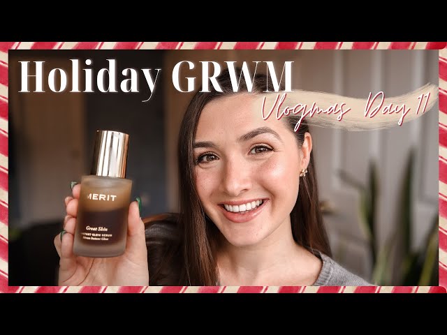Holiday Makeup Look GRWM | Glowy Winter Makeup Routine + MERIT Beauty Unboxing | Vlogmas Day 11