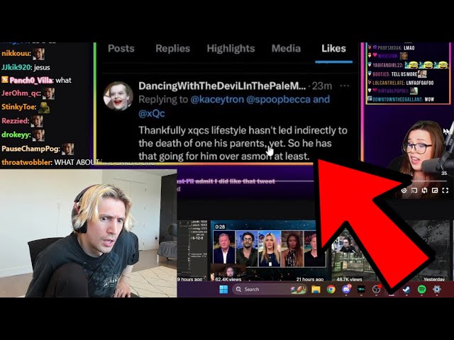 xQc reacts to "Kaceytron" liking tweet blaming Asmongold's Lifestyle for mom's Death