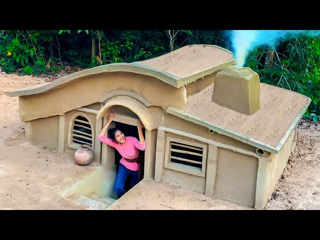 Amazing Building Complete Underground House And Warm Survival Shelter With Living Room, Wood Stove