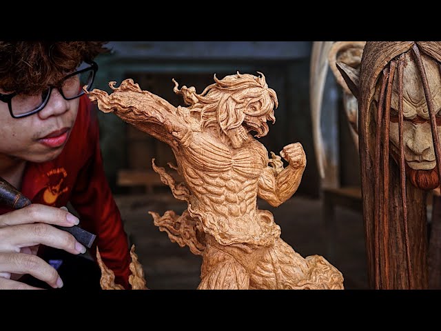 I Carved Eren Titan vs...Founding Titan | Attack on Titan - Wood Carving [ 進撃の巨人]