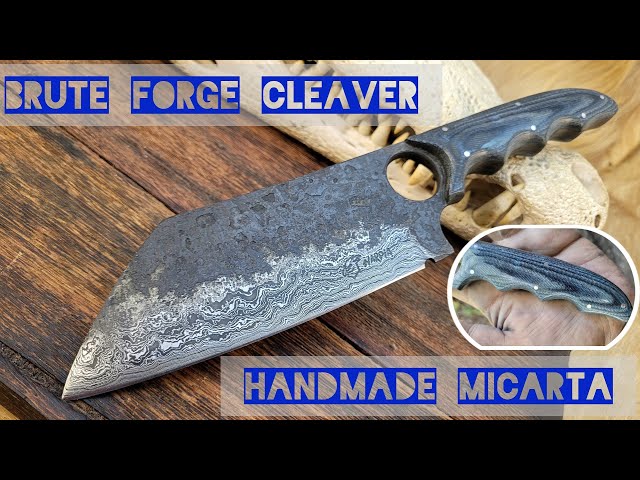 Brute Forged Damascus Cleaver With Handmade Micarta