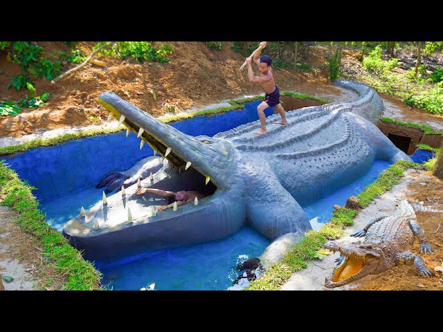 100 Days Of Build The Most Beautiful Water Slides Into The Underground Swimming Pool Crocodile