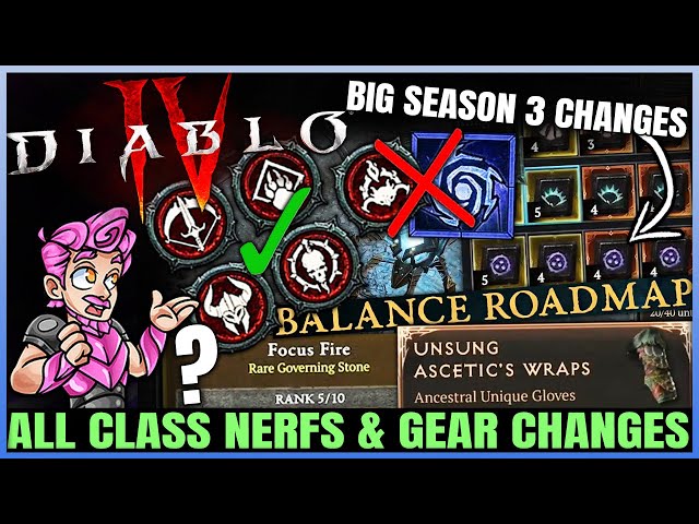 Diablo 4 - CONFIRMED: Season 3 Class Buffs & Nerfs, New Unique Reveals, 925 Gear EVERYWEHRE & More!