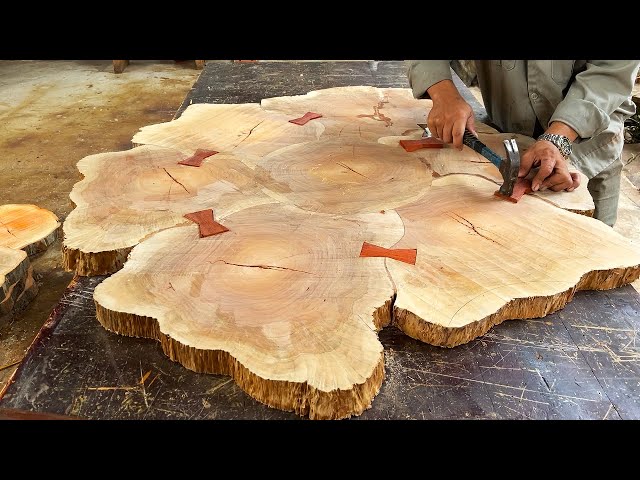 Incredible Woodwork Craftsmanship | Transforming Wood Slabs into Table Masterpiece