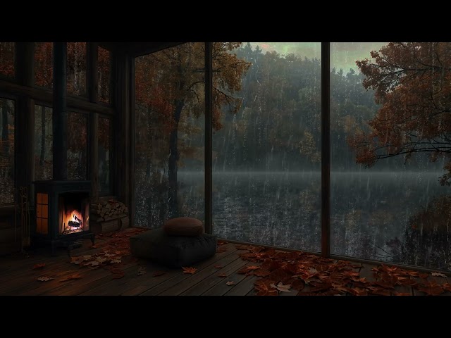 Fireplace ASMR Ambience for Meditation🌧️🔥Calming Rain and Crackling Fire