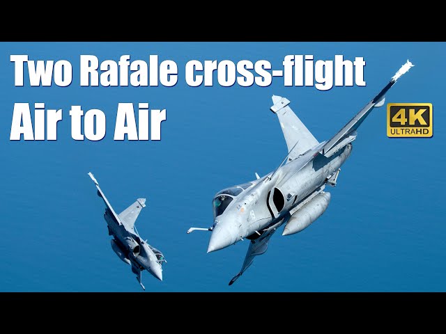 Air to Air:Two Rafale fighter flying in cross-flight