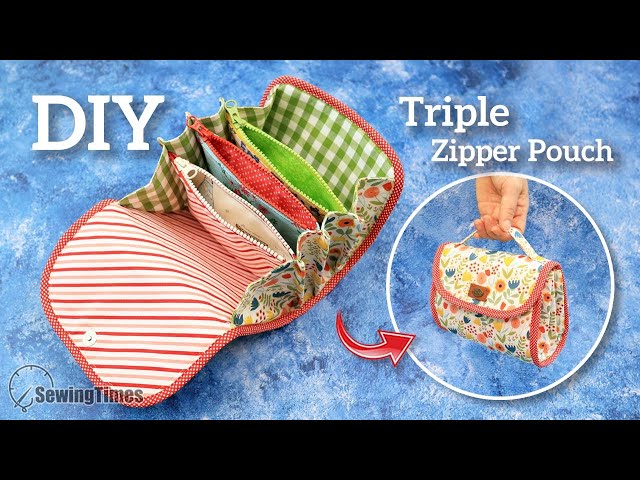DIY TRIPLE ZIPPER POUCH BAG 💖 Step by Step Tutorial for Travel Organizer Bag