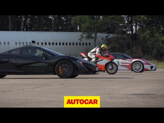 McLaren P1 vs. Porsche 918 Spyder vs. Ducati 1199 Superleggera - drag race