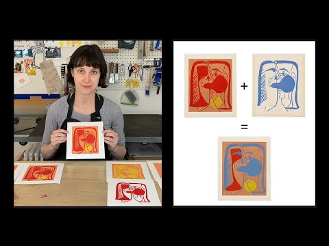 Artist Demonstrating Picasso’s Reduction Linocut Technique