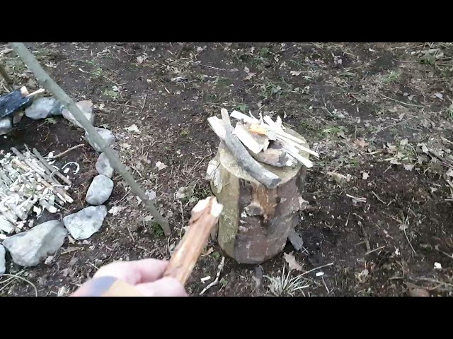 Tour of my bushcraft camp - Shelter with bed, chairs and cooking area (Lockdown project)