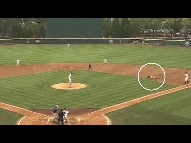Runner Falls On Face To Distract Pitcher and Score Run