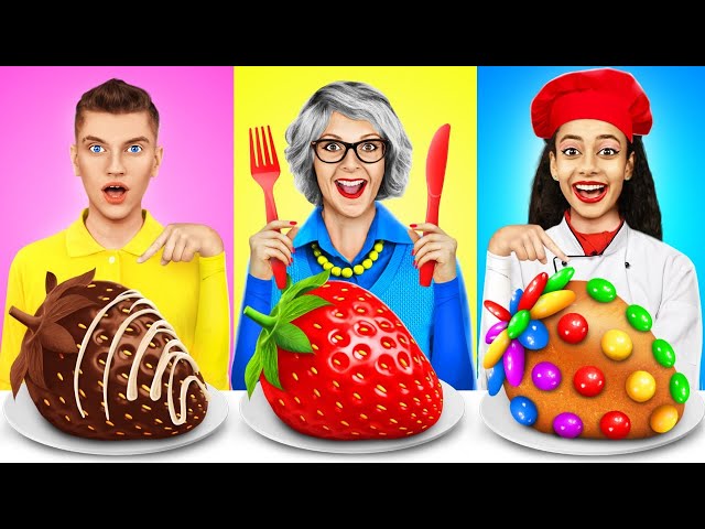 Me vs Grandma Cooking Challenge | Cake Decorating for 24 Hours by YUMMY JELLY