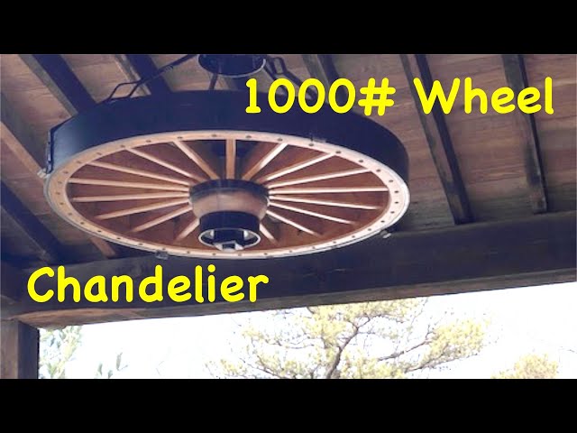 Hanging the 1000# Chandelier | Wood Auto Truck Wheels | Engels Coach Shop