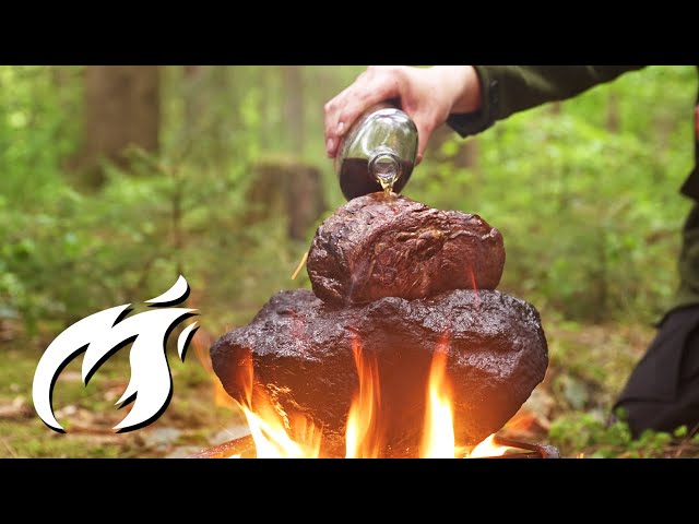 MONSTER ENTRECOTE STEAK on HOT STONE grilled outdoor ASMR style  🔥🔥🔥