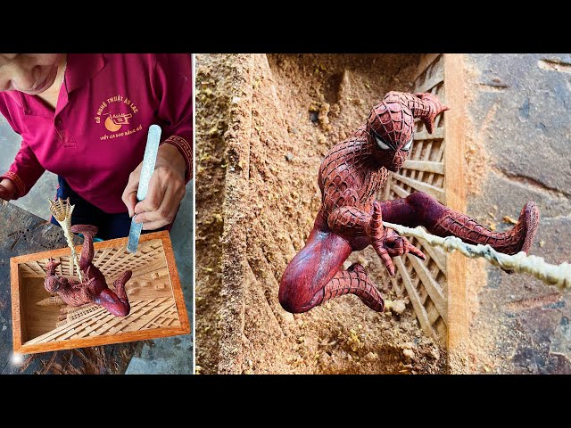 SPIDER-MAN Wood Carving - Using Super Red Wood & Mahogany - NO WAY HOME