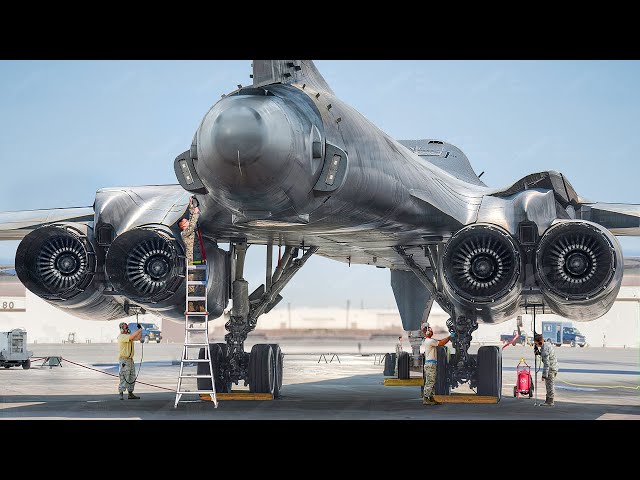 Inspecting US Monstrous B-1 Lancer Before Hypnotic Takeoff at Full Throttle