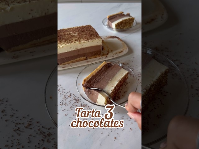 Tarta de 3 chocolates con base de galleta #recetasfaciles #recetas #3chocolates #tarta3chocolates