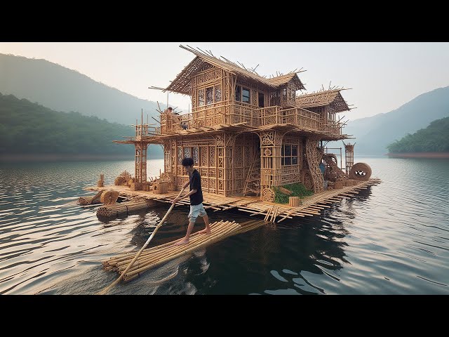 Build A Floating Bamboo House | Add Some Homemade Furniture To The House#houseboat