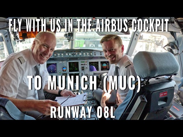 AIRBUS COCKPIT TO MUNICH 🇩🇪(MUC): Sightseeing approach from the alps + landing runway 08L
