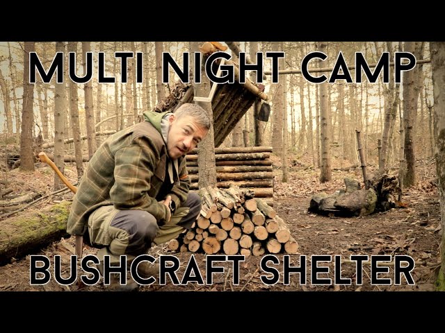 SOLO BUSHCRAFT CAMP - NATURAL SHELTER, MINIMAL GEAR - FROM BEGINNING TO END!  THE MOVIE