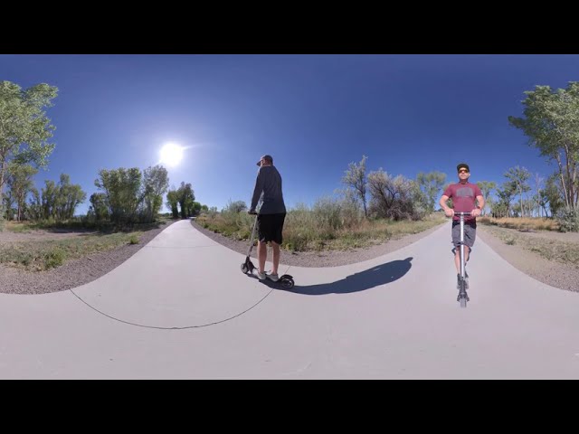 360 video riding scooters on the Montrose Riverwalk sidewalk!