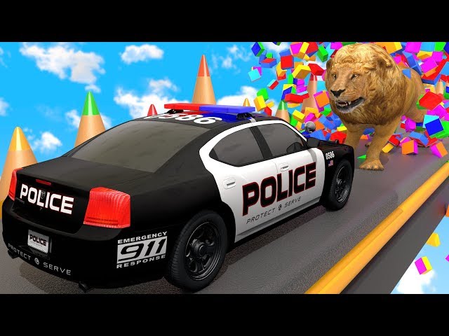 Police Car Breaking Blocks and Painting Street Vehicle with Learn Colors | ZORIP