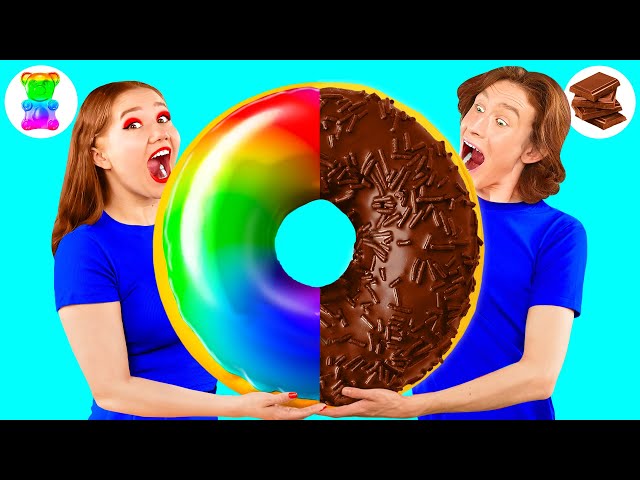 गमी डोनट्स vs चॉकलेट डोनट्स vs असली डोनट्स चुनौती | मजेदार स्थितियां FUN FOOD
