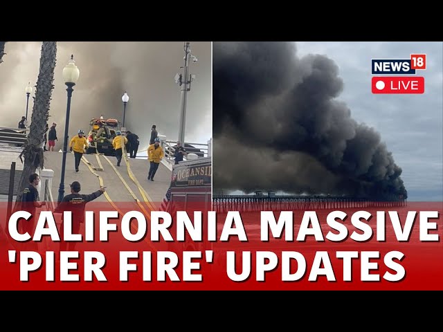 Pier Fire In Oceanside California Live | Firefighters Battling Massive Flames On Historic Pier N18L