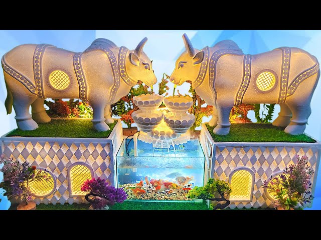 Brilliant Idea Build the beautiful wild ox from recycled box for red fish tank with lotus waterfall