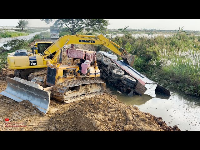 Incredible Dump Truck Fails Job In Water Technique Skill Recovery By Komatsu Excavator And Bulldozer