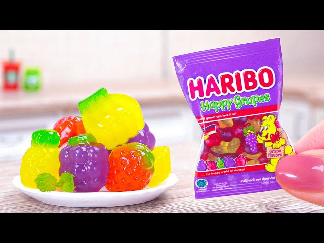 Jeli HARIBO Pelangi Manis 💛💜🧡💚💕💙 Membuat Miniatur Buah Jelly Terbaik 🍓🥝🍒🥭 Ide Lala Minis