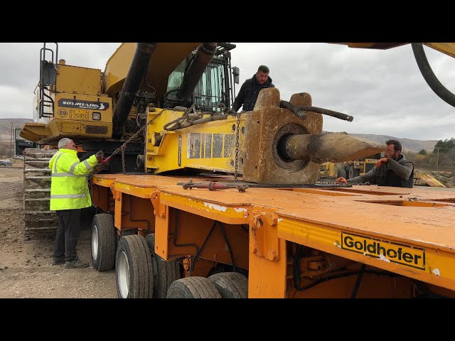 Transporting The Caterpillar 385C Excavator & HB10000 H. Hammer - Fasoulas Heavy Transports - 4k
