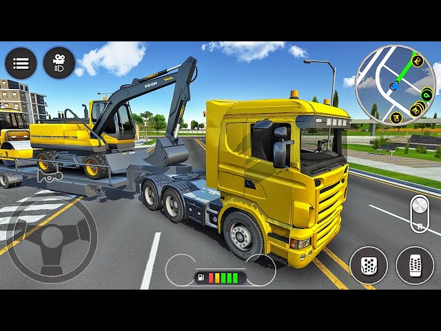 Transporting Heavy Excavator to Construction Site - Long Trailer Truck Driving - Android Gameplay
