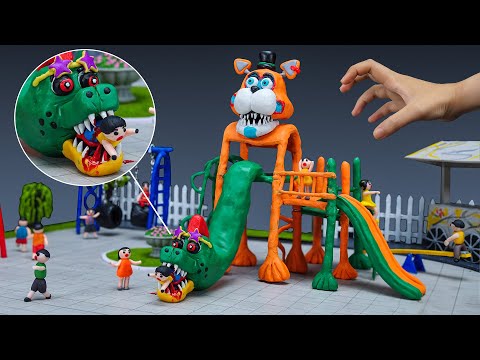 😱 Making GLAMROCK FREDDY vs MONTGOMERY GATOR DAYCARE ATTENDANTS THE EXTRA SLIDE - FNAF with Clay
