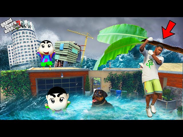 GTA 5 : Franklin Survived Tsunami & Found Lost Shinchan And Pinchan In GTA 5 ! (GTA 5 Mods)
