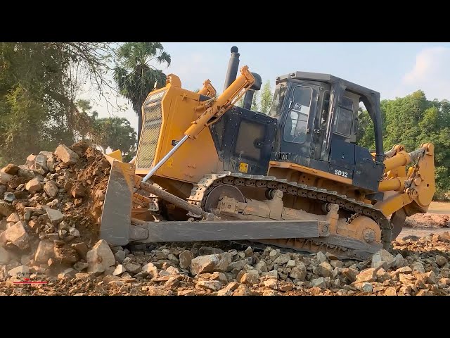 amazing strong machinery construction largest bulldozer pushing rock in action