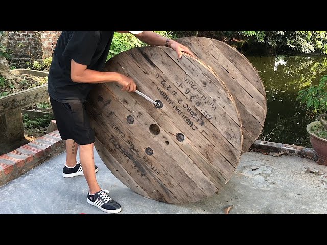 Build Outdoor Coffee Table From Wooden Cable Coil Discarded // Amazing Ideas Woodworking Project!