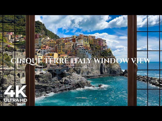 4K Coastal town Manarola, Cinque Terre in Italy window view - Relaxing, Calming, Ambience