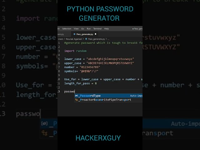 Python Password Generator | Get unhackable passwords with just 5 lines of python #shorts #hacker