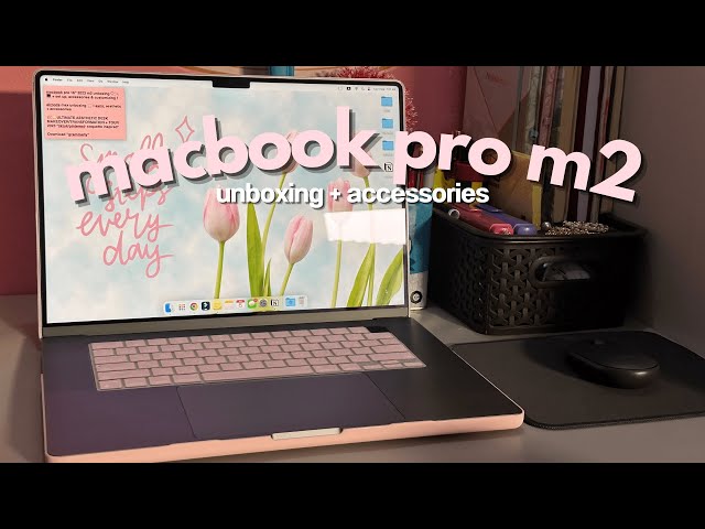 MacBook Pro M2 2023 Unboxing (space grey) 16" 📦💻 | customizing, setup + cute accessories