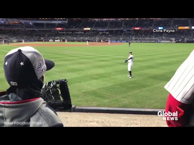 New York Yankees superstar Aaron Judge plays catch with young fan