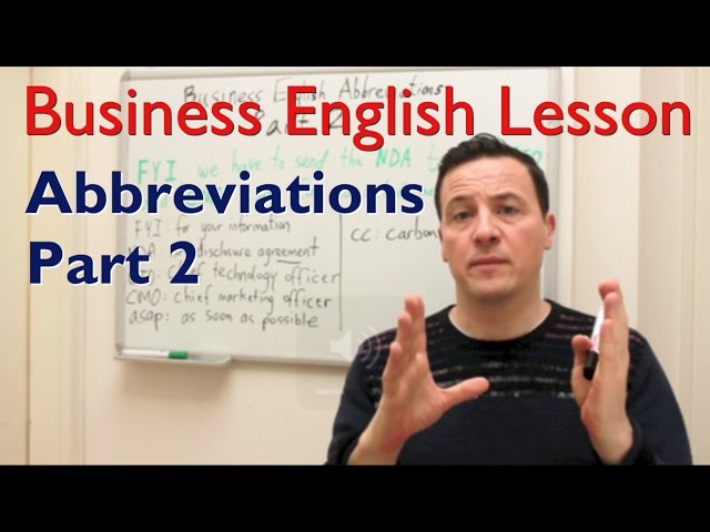 English lesson: Business English Abbreviations PART 2 (FYI, ASAP, CMO, CTO, NDA...)