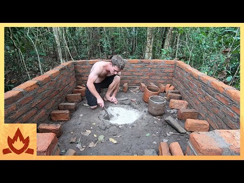 Primitive Technology: Wood Ash Cement & Fired Brick Hut
