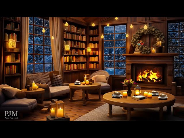 Relaxing Winter Jazz Music in Cozy Coffee Shop Ambience with Crackling Fireplace to Work, Focus