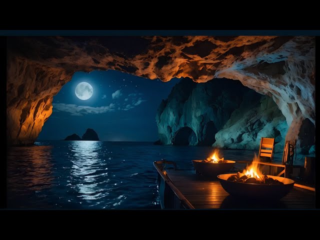 Mystic Caverns Moonlit Seas & Fireside Glows in Nature's Hidden Sanctuary 4K Relaxing  8 Hours