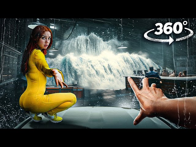 360° CITY FLOOD AFTER TSUNAMI 2 - Girlfriend Sinking in Office Roller Coaster VR 360 Video 4k