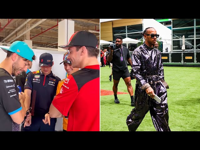 Max Verstappen Lando Norris make fun of Leclerc’s pants | F1 driver arrivals on raceday |