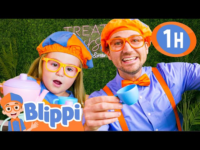 Blippi and Layla Have Tea Time at Mochas & Minis! | 1 HOUR OF BLIPPI TOYS!